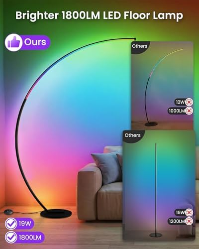 75" RGBW Corner Floor Lamp, Dimmable Arc Lamp with Remote & Foot Control - Image 5