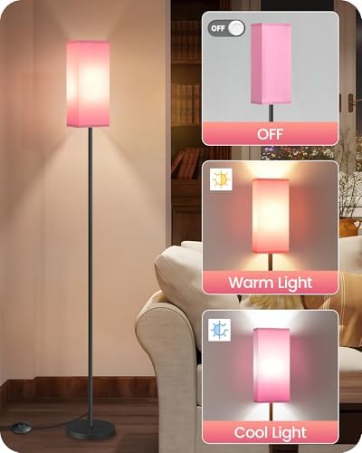 Set of 2 Floor Lamps for Living Room, Modern Tall Standing Lamps with Foot Switches, Bulb Not Included, 64.6'', for Living Room, Bedroom, Study, Kids Room, Pink and Black P07LDP205W1 - Image 2