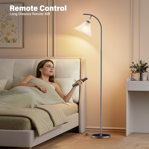 SIBRILLE Glass Floor Lamp, Dimmable Black Standing Lamp with Remote Control & 3 Color Temperatures, Modern Arc Floor Lamps for Living Room Bedroom Office Corner, 9W LED Bulb Included - Image 3