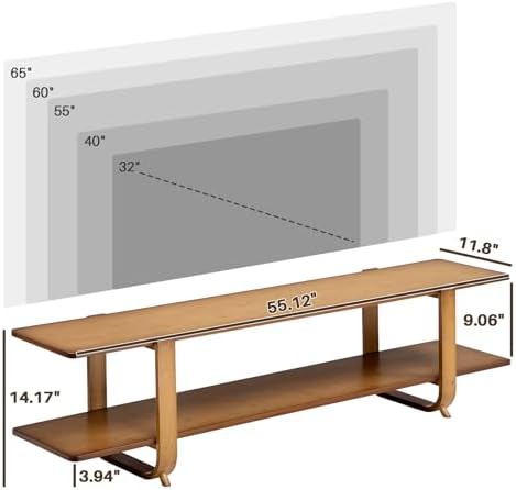 HollyHOME Bamboo TV Stand with Storage for TVs up to 65'', Modern Entertainment Center with 2 Open Shelf, Accent TV Media Console Table for Living Room, Bedroom, 55"(L), Walnut - Image 2