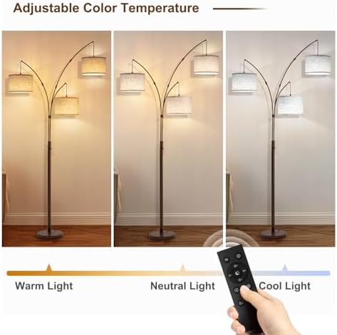 3 Light Arc Floor Lamps for Living Room, 2400LM Super Bright Floor Lamp with Remote Control, 80" Tall Floor Lamps with Stepless Dimmable, Mid Century Tree Floor Lamp for Bedroom, Office - Image 5