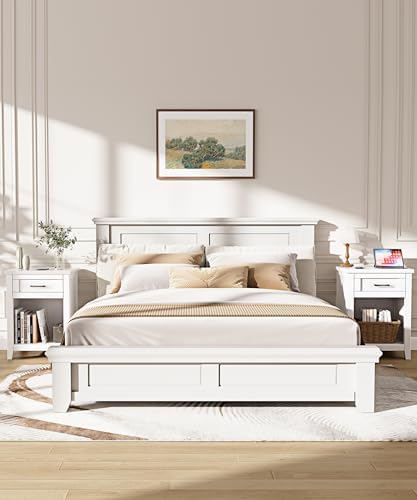Decofy Farmhouse Nightstand with Charging Station & Large Storage, Set of 2 Modern End Tables with Outlets, USB Ports and Type-C Ports, Easy Assembly for Bedroom (Pure White) - Image 2