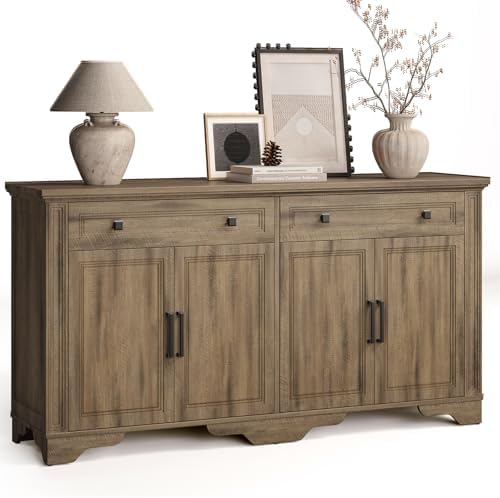 ONBRILL 63" Sideboard Buffet Cabinet, Large Credenza Washed Brown by ONBRILL