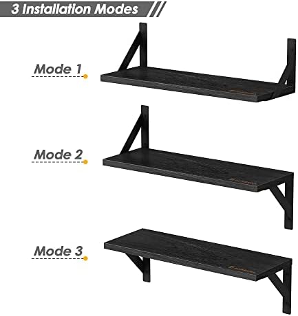 Forbena Black Floating Shelves Bathroom Set of 3, Wooden Wall Book Shelves, Rustic Shelf for Storage, Bathroom Organizer, Living Room, Kitchen, Office (Black) - Image 6