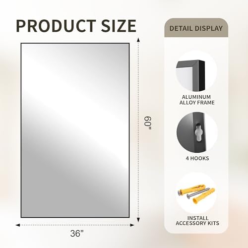FICTOR Bathroom Vanity Mirror for Over Sink, 60" x 36", Black - Image 2