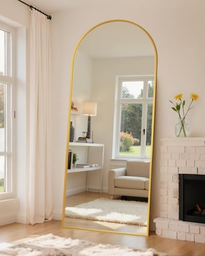 Full Length Mirror with Stand, 71"x25" Arched Full Body Mirror, Large Stand Up Mirrors, Aluminum Frame Floor Standing Mirrors, Freestanding Hanging Leaning Mounted for Bedroom Living Room, Gold - Image 2