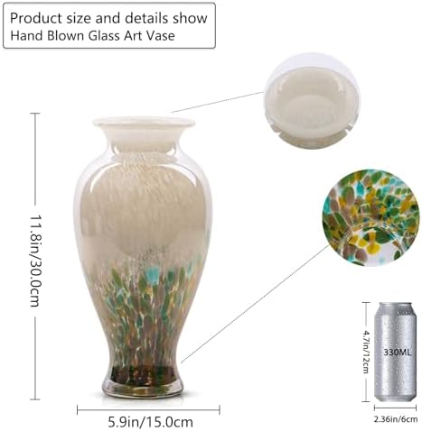 11.8" Tall Glass Vase Beautiful Hand Blown Glass Vase Modern Art Home Decor, Wide Mouth Colorful Vases for Mantle Dining Table Centerpiece, Entryway Living Room Wedding Decoration (Green) - Image 2
