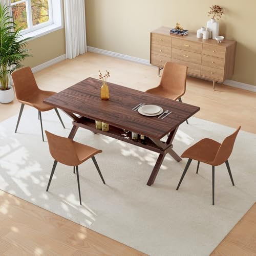 HIPIHOM 63" Dining Table and Chairs Set for 4, MDF Table with Sturdy Metal Frame, Comfortable PU Leather Chairs, Kitchen Tables Ideal for Small Dining Areas, Family Meals by HIPIHOM