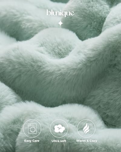 Ultra Soft Cozy Faux Fur Throw Blanket, Fuzzy Plush Thick Bubble Blanket, Oversize Luxury Fluffy Blanket for Couch, Sofa, Bedroom, and Living Room,50x60 Inches, Misty Blue - Image 5