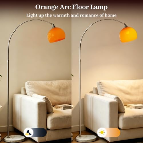 Arc Floor Lamp, Mid Century Orange Arch Standing Lamps Sunset Retro Arched Floor Lamp Curved for Bedroom Living Room - Image 2