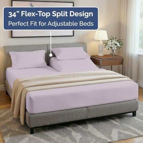 Flex Top Split Head King 4 Piece Sheet Set - Ultra-Soft - Light Lavender - Image 3