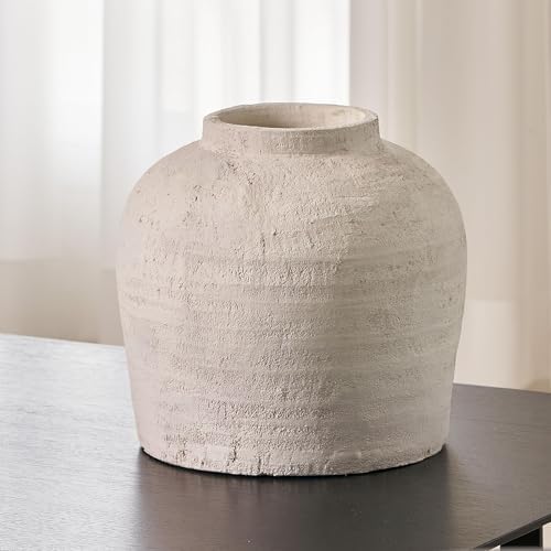 LB2 White Ceramic Large Vase, 11" Tall Zen Style, Terra Cotta Pitcher, Distressed Farmhouse Decor, Pottery Decorative Flower for Home Decor (B - White 11") by LB2