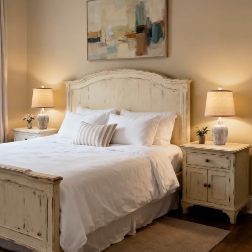 Rustic Farmhouse Table Lamps Set of 2 Small 21" Country Cottage Coastal Bedside Lamps with Retro White Finish for Bedroom or Living Room Nightstands (Bulbs Not Included) - Image 7