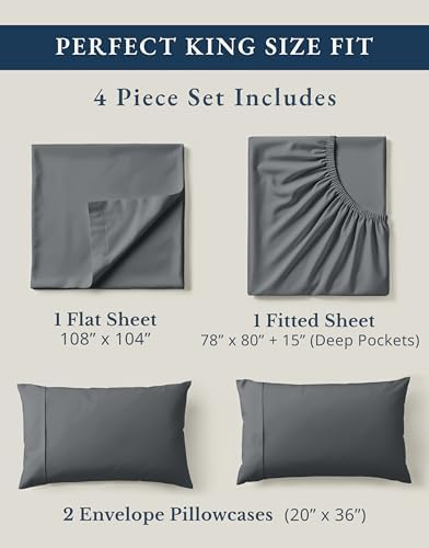 LANE LINEN King Size Sheets 100% Organic Cotton Percale Cooling - Charcoal - Image 4