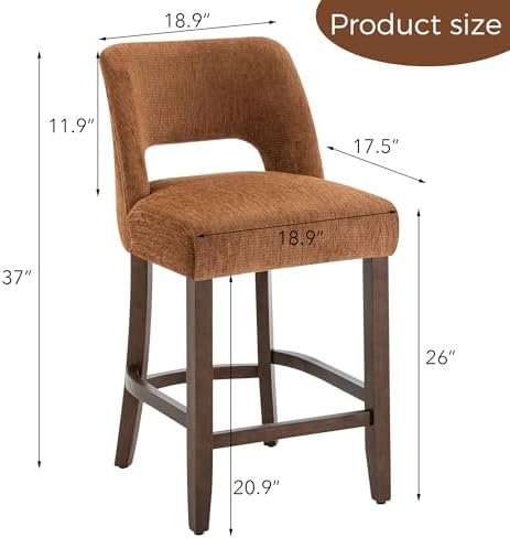 VKNOW Bar Stools Set of 4, 26" Fabric Counter Height Bar Stools, Orange - Image 2