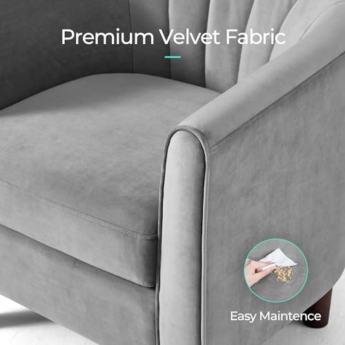 LINSY Accent Chair with Ottoman, Modern Armchair Comfy Barrel Reading Chair with Footrest for Living Room Bedroom Reading Room, Velvet, Light Grey - Image 3