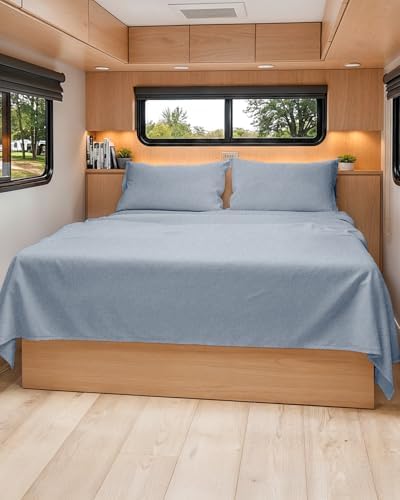 Short Queen Size 4 Piece Bed Sheet Set - RV Short Queen - Heathered Blue by CGKUnlimited