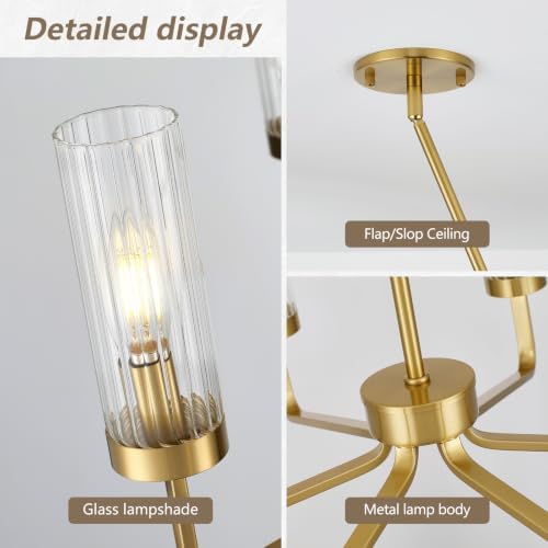 Modern Glass Chandelier, 27" Brushed Gold Chandeliers for Dining Room - Image 4