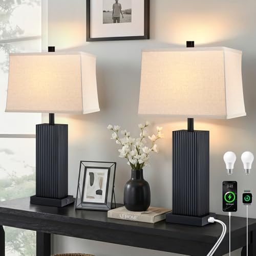 Lovlast 27.5" Black Modern Table Lamps Set of 2 for Bedroom Living Room by Lovlast