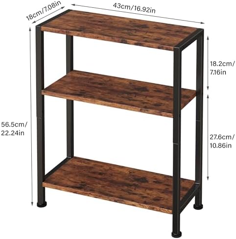 3-Tier Side Table Set of 2, Small End Table, Sofa Side Table for Narrow Spaces, Slim End Table, Nightstand Table, for Living Room Bedroom Office, Rustic Brown - Image 3