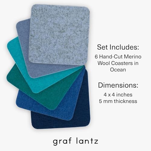 Graf Lantz - Bierfilzl Merino Wool Square Coasters Set of 6 - Ocean (4"x4"x5mm) - Absorbs 30% of Weight - Natural German Wool - Heat Resistant, Sustainable, Reusable - Home Decor & Coffee Table Decor - Image 4