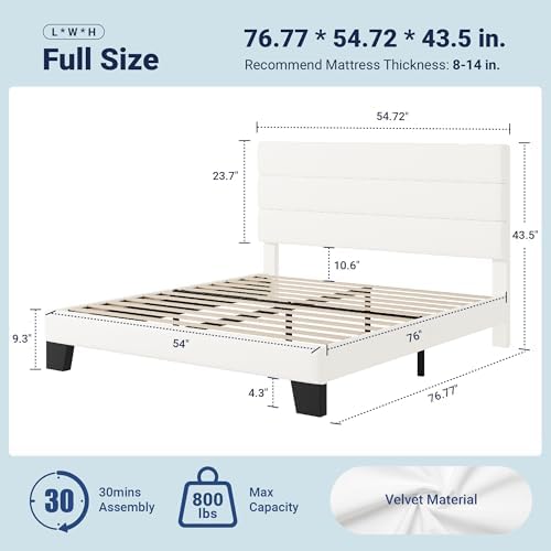 Allewie Full Size Platform Bed Frame with Velvet Upholstered Headboard - Image 2