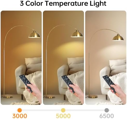 EOEYYOYB Floor Lamp with 3 Light Modes Adjustable– Modern Arc Standing Tall Lamp Dimmable Brightness, Perfect for Living Room, Bedroom, and Office, Gold - Image 2
