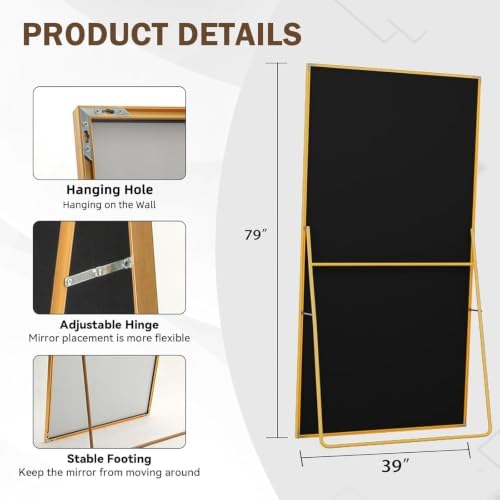 LFT HUIMEI2Y 79"x39" Full Length Mirror, Gold Floor Mirror - Image 3