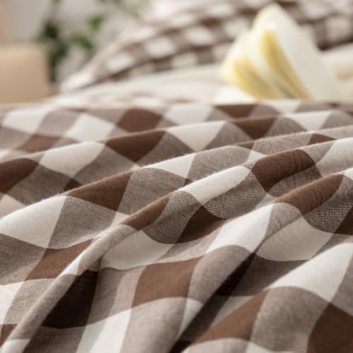BESTOUCH Gingham Cotton Duvet Cover Set Cocoa Brown Full - Image 7