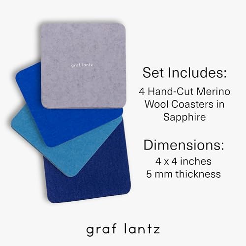Graf Lantz - Bierfilzl Merino Wool Square Coasters Set of 4 - Sapphire (4"x4"x5mm) - Absorbs 30% of Weight - Natural German Wool - Heat Resistant, Sustainable, Reusable - Home Decor - Image 4