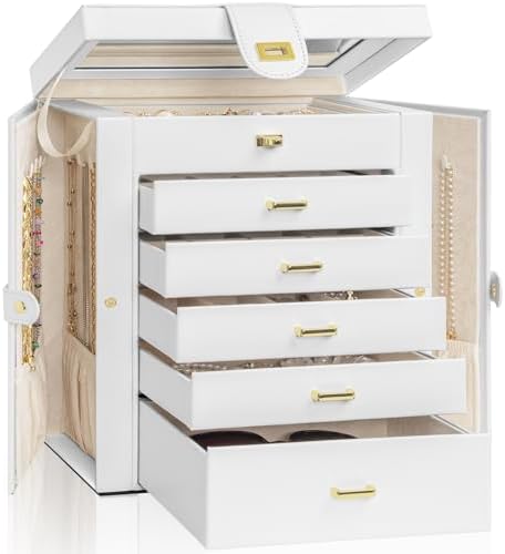 AKOZLIN 6-Tier Jewelry Box Organizer 5 Drawers Storage White Large by AKOZLIN