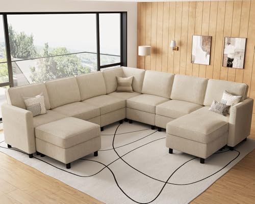 Belffin 107.1" 9 Seats Modular Sectional Sofa U Shaped Couch Big Corner Washable Sectional Couches for Living Room Comfy Couches with Storage Seat Couch Sofas with Chaise,Beige by Belffin
