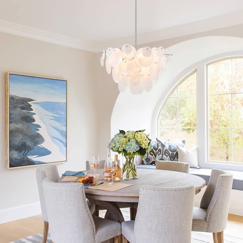 Dia 28 Inch, Modern Glass Chandeliers for Farmhouse, Large Unique Pendant Chandelier for Dining Room Bedroom Entryway Kitchen Foyer, Chrome Finish - Image 2