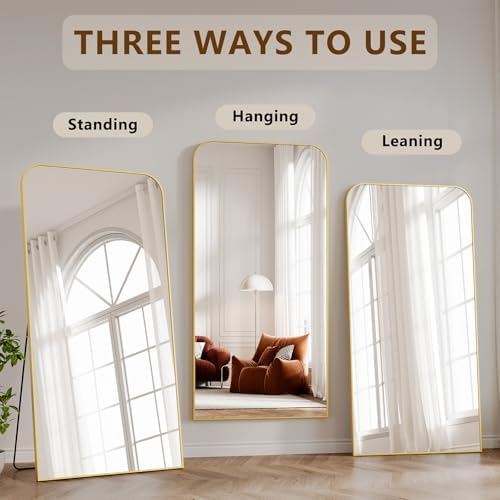 Koonmi Full Length Mirror, 80"x36" Mirror Full Length with Stand, Gold Domed Top Square-Edged Floor Mirror with Aluminum Alloy Frame for Bedroom Living Room - Image 4