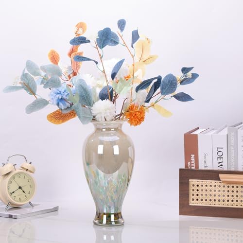 11.8" Tall Glass Vase Beautiful Hand Blown Glass Vase Modern Art Home Decor, Wide Mouth Colorful Vases for Mantle Dining Table Centerpiece, Entryway Living Room Wedding Decoration (Green) - Image 3