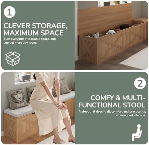 Bobve L-Shape Storage Bench with Cushion, Backless Corner Dining Bench, Kitchen Dining Nook Bench with Hidden Storage for Dining Room, Kitchen, Entryway (Wood+White) - Image 7