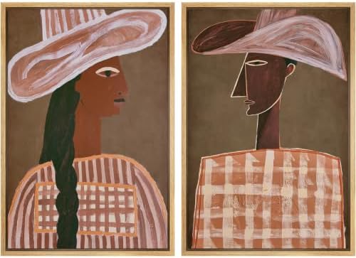 SIGNWIN Framed Canvas Print Wall Art Set Cowboy Cowgirl Portrait Illustrations Modern Minimal Decorative for Living Room, Bedroom, Office - 16"x24"x2 NATURAL by SIGNWIN