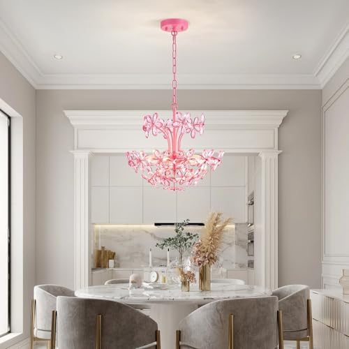 WUZUPS Crystal Chandelier Pendant Flushmount Ceiling Light Modern Lighting Fixture for Bedroom Hallway Bar Kitchen Bathroom, H 15.7" x W 17.7", Pink, E12 Base - Image 7