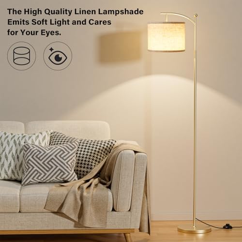 Ambimall 60" Floor Lamp with Remote and Stepless Dimmable Bulb, Gold Pole - Image 6