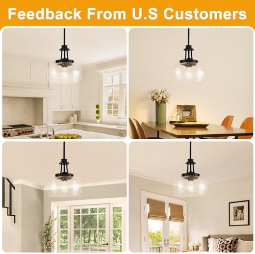 Modern Pendant Lights Kitchen Island, Matte Black Pendant Light Fixtures with 10" Clear Air Bubble Glass Shade, Industrial Hanging Pendant Lights Fixture for Kitchen Island Dining Room Entryway - Image 4
