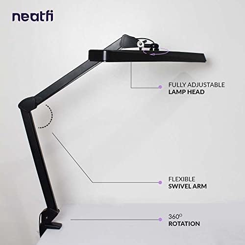 Neatfi XL 2,500 Lumens 30W LED Task Lamp with Clamp | 324 SMD LEDs | CCT | 5 Light Modes | 3000K–6000K | Dimmable | Adjustable Arm with Clamp | Desk Light for Home (Black, 22-Inch Wide Shade) - Image 3