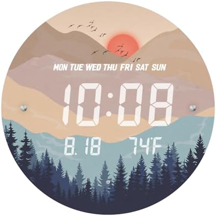 Digital LED Wall Clock for Home & Office, Wilderness Sunset, 12'' - Image 2