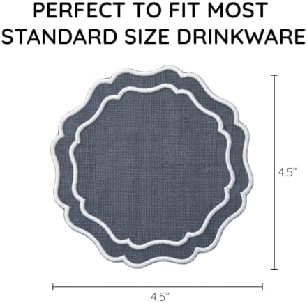 Linen Coasters for Drinks, Set of 6, 4.5 inch, Charcoal - Image 3