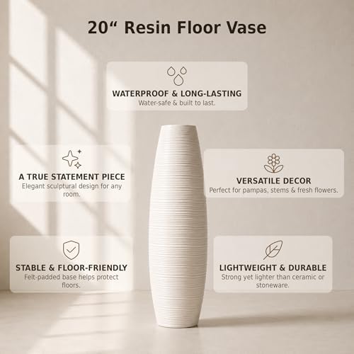 Leewadee Large Floor Vase 20 inches Polyresin for Pampas Grass, Dried Flowers - Image 3
