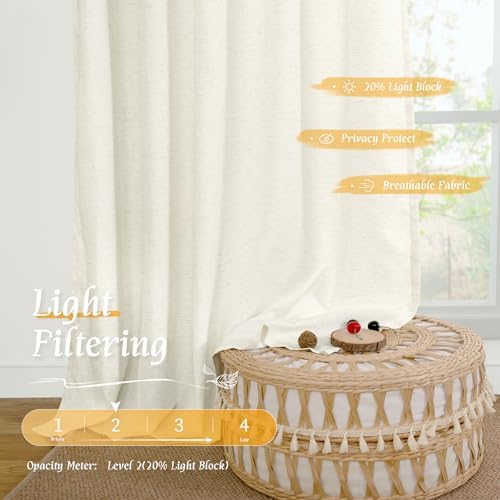 LAMIT Cream Linen Light Filtering Curtains 84 Inches Long for Living Room - Image 4