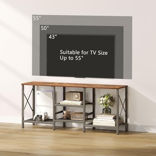 JARHETUN TV Stand for 55 Inch TV, Entertainment Center with 3-Tier Open Shelves, TV Console Table for Living Room, Bedroom, Rustic Brown - Image 6