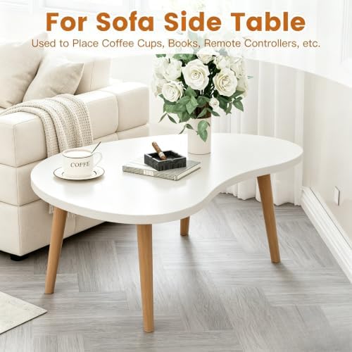 Small Coffee Table, Low Table with Solid Wood Legs, 23.6" Mini Oval Accent Table Side End Table, Floor Table Desk for Sitting on The Floor, Coffee Tea Table for Living Room, Dorm, Apartment, White - Image 4
