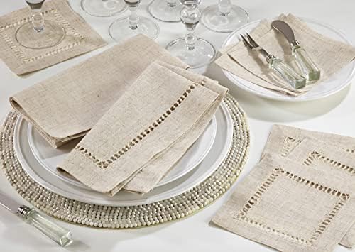 Fennco Styles Toscana Contemporary Plain Linen Blend 10 x 10 Inch Coasters for Dinner Table, Picnic Table, Parties, Wedding Decorations, Natural, Set of 4 - Image 2