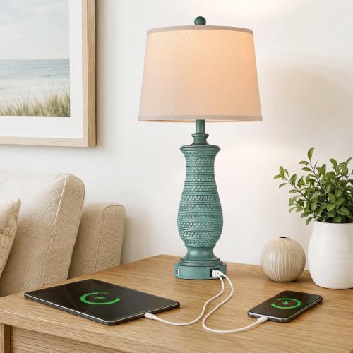 Table Lamps for Living Room, Set of 2, Touch Control, Peacock Blue - Image 3