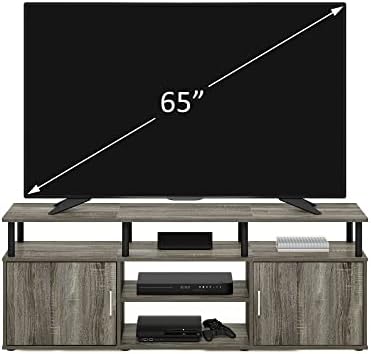 Furinno Jensen Entertainment Center Stand for TV up to 70 Inch, Plastic Pole, French Oak Grey/Black/Black - Image 5